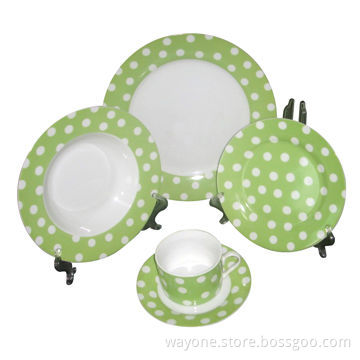 20-piece Dinnerware Set in Round Shape and Dot Design, Available in Green, Super White